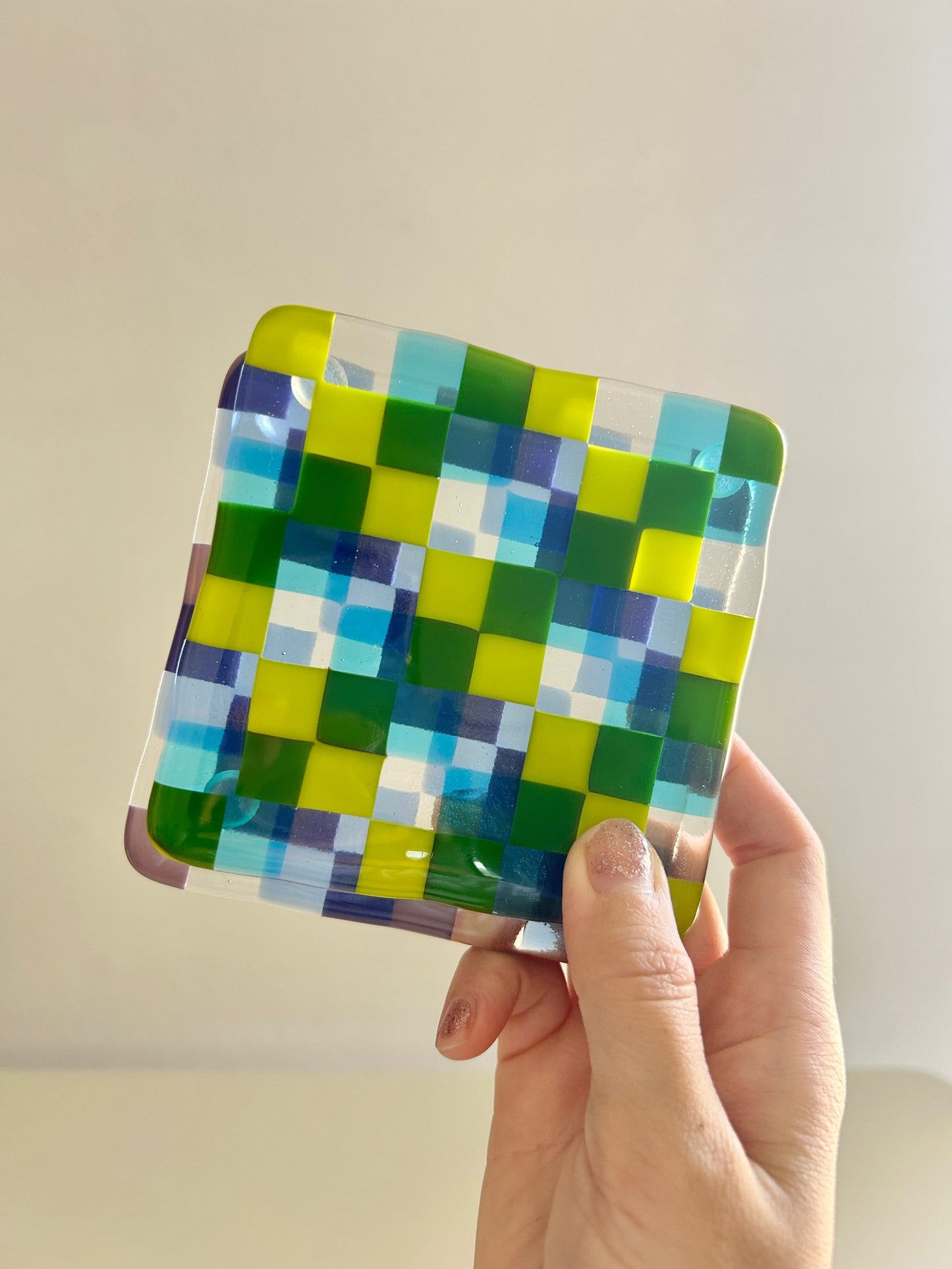 two-tone check coaster